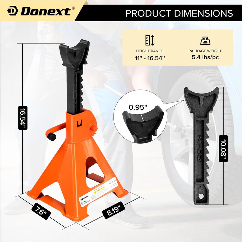Donext حامل رافعة Donext بسعة 3 طن (6500 رطل) من الفولاذ، زوج واحد من حامل الرفع البرتقالي، حامل رافعة قابل للتعديل - Image 2